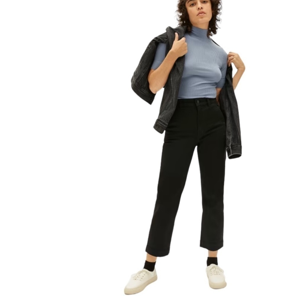 NEW EVERLANE The Straight-Leg Crop High-Rise Pant in Black Size 00